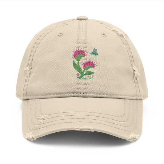 Venus Flytrap Embroidered Distressed Cap | Botanical Plant Lover Vintage Style Hat