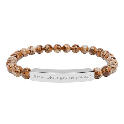 Engraved Bar Natural Stone Beaded Bracelet – Inspirational Message, Stretch Design