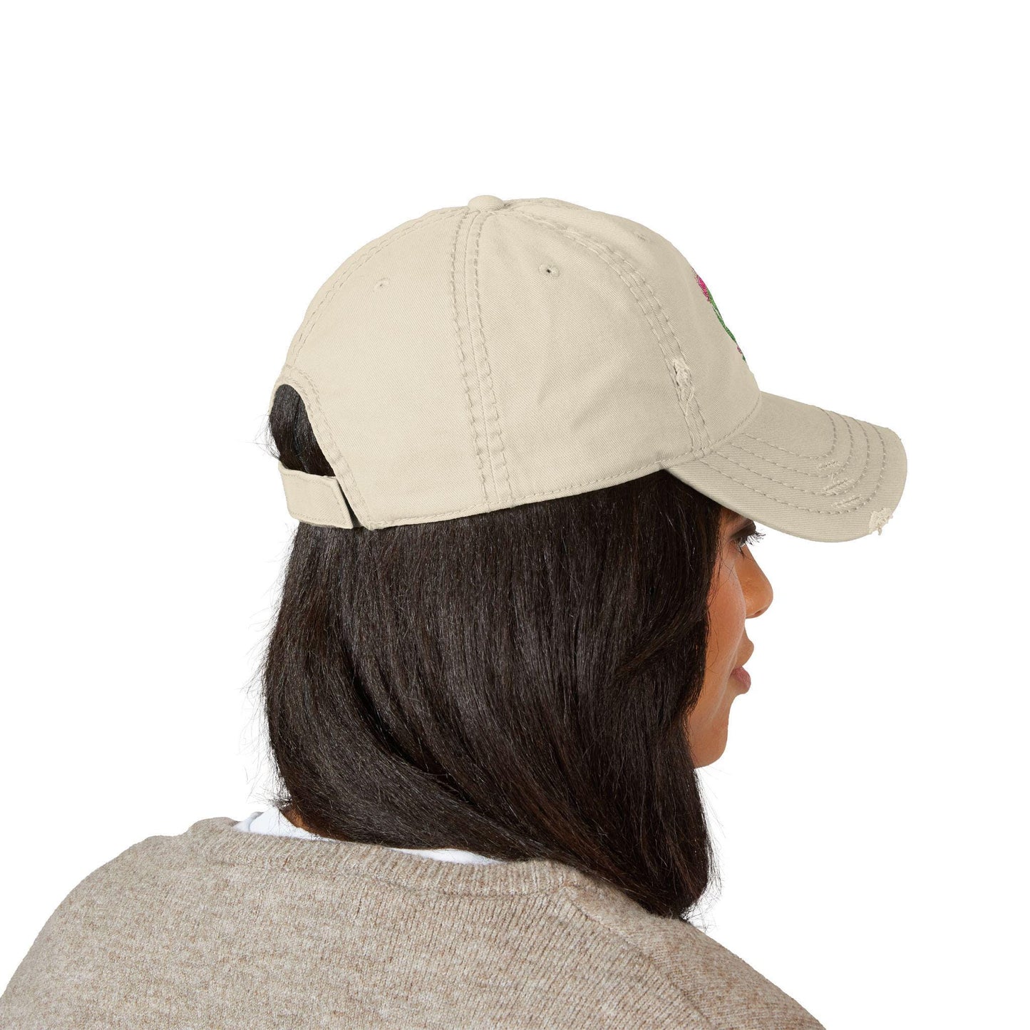 Venus Flytrap Embroidered Distressed Cap | Botanical Plant Lover Vintage Style Hat