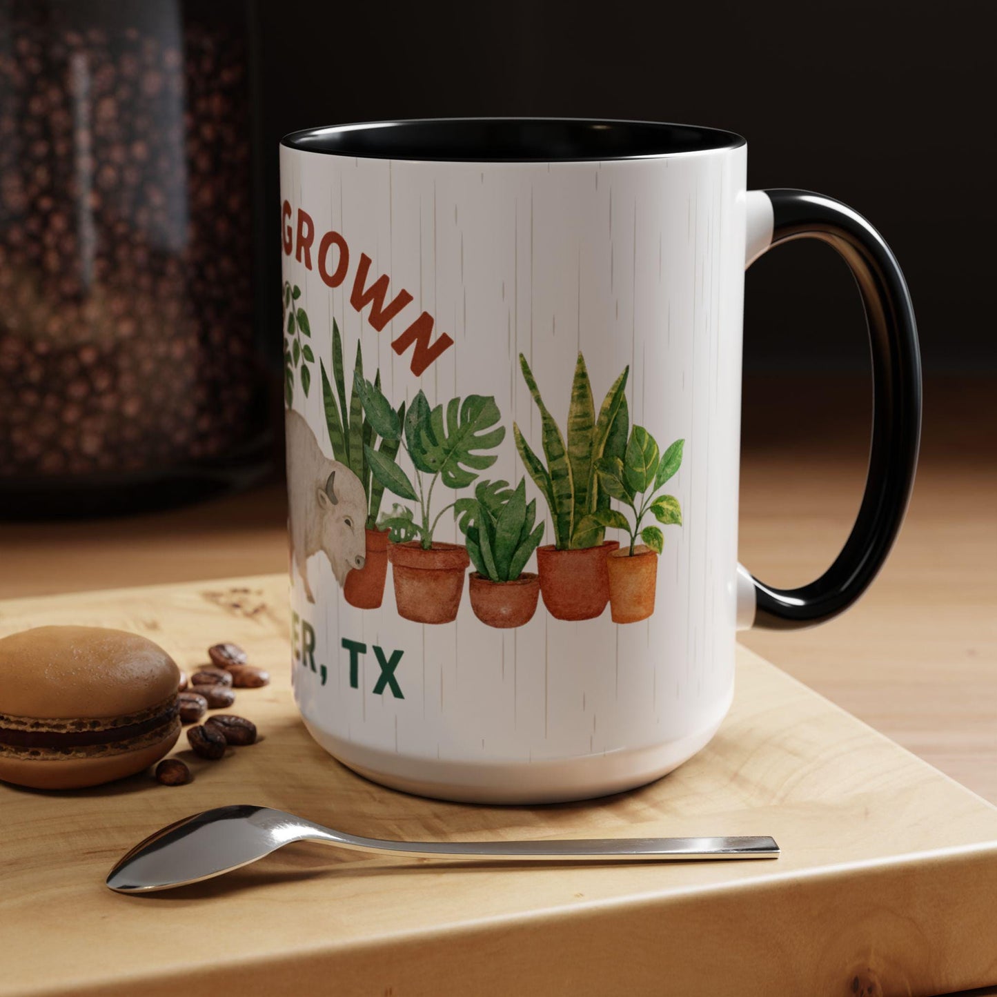 Homegrown Buffalo with Potted Plants Mug | Snyder TX Accent Coffee Mug