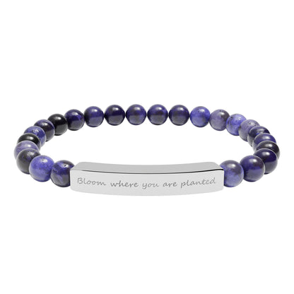 Engraved Bar Natural Stone Beaded Bracelet – Inspirational Message, Stretch Design