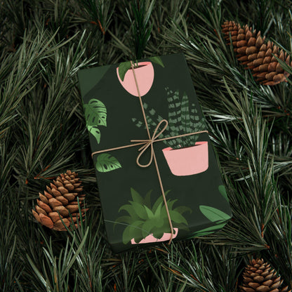 Potted Houseplants Wrapping Paper | Green Plant Pattern Roll