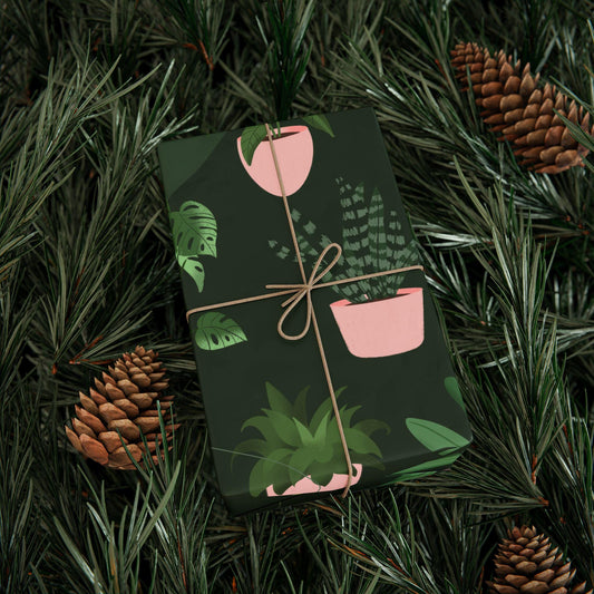 Potted Houseplants Wrapping Paper | Green Plant Pattern Roll