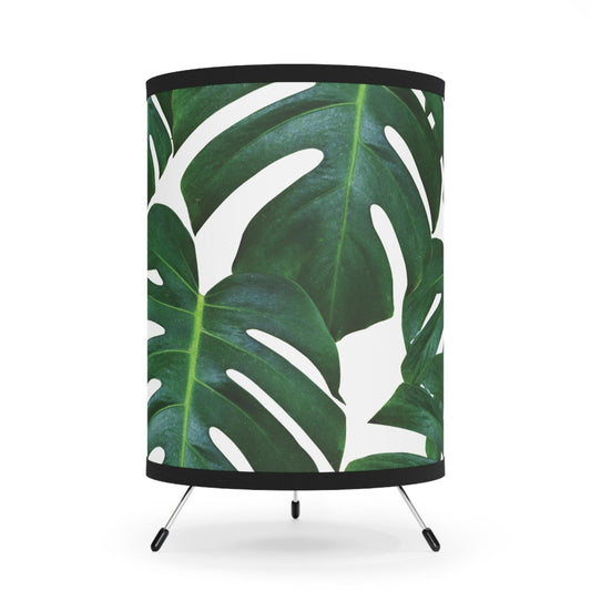 Tripod Lamp with Tropical Monstera Shade