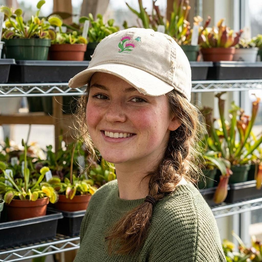 Venus Flytrap Embroidered Distressed Cap | Botanical Plant Lover Vintage Style Hat