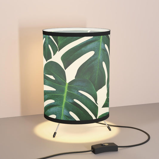 Tripod Lamp with Tropical Monstera Shade