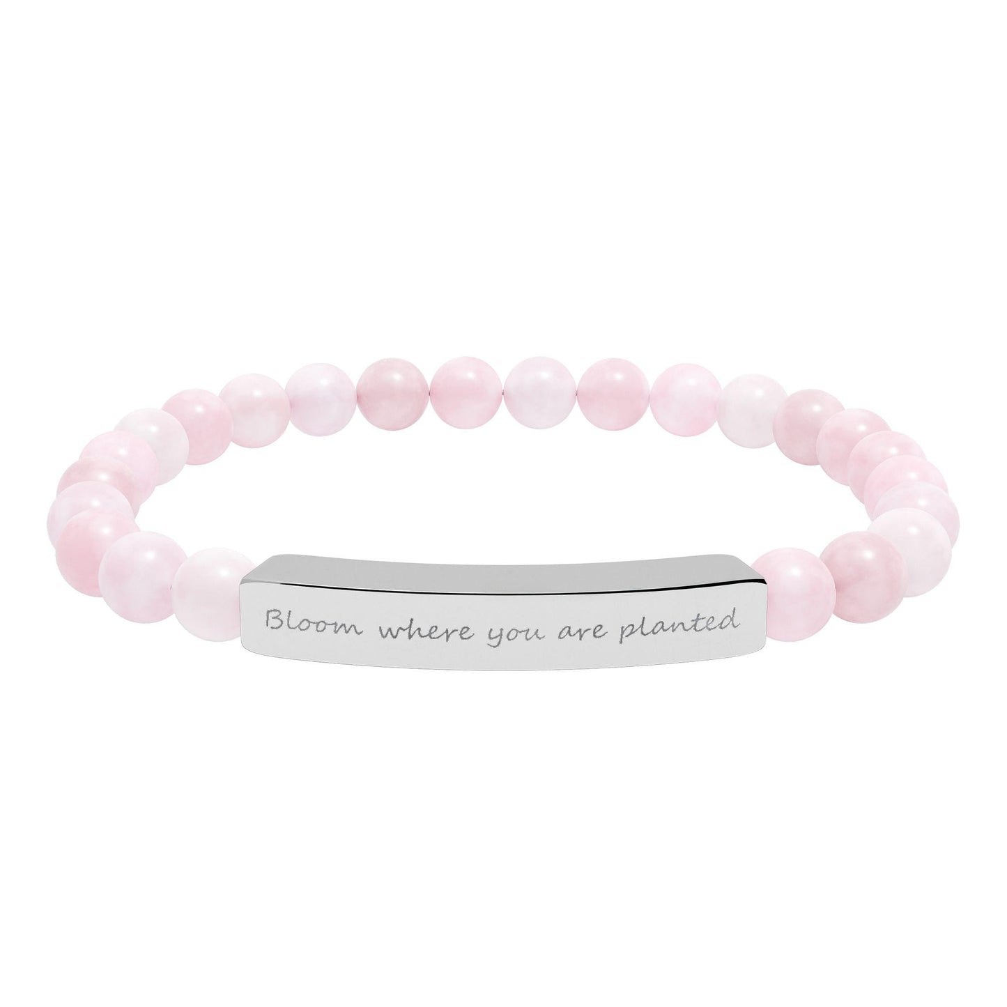 Engraved Bar Natural Stone Beaded Bracelet – Inspirational Message, Stretch Design