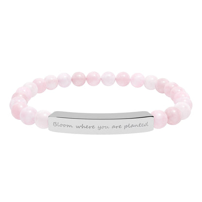 Engraved Bar Natural Stone Beaded Bracelet – Inspirational Message, Stretch Design