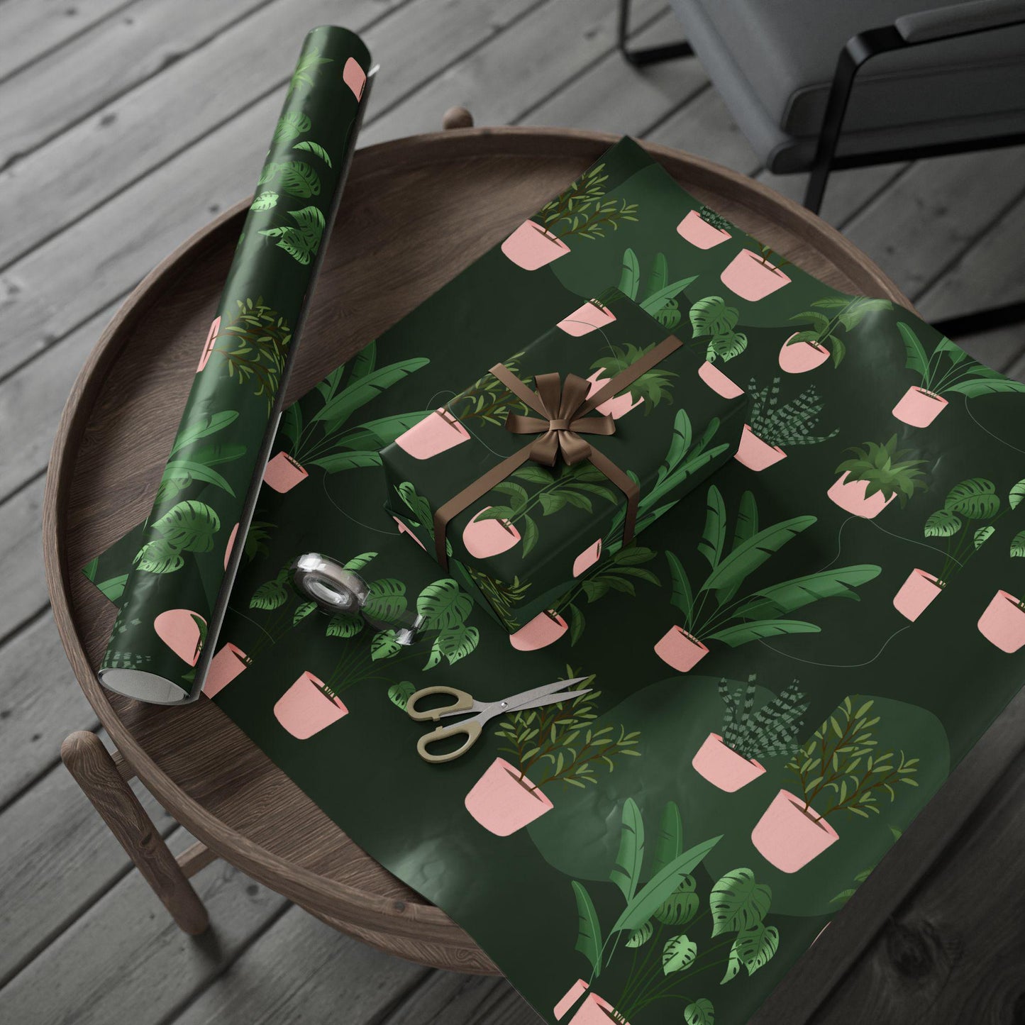 Potted Houseplants Wrapping Paper | Green Plant Pattern Roll