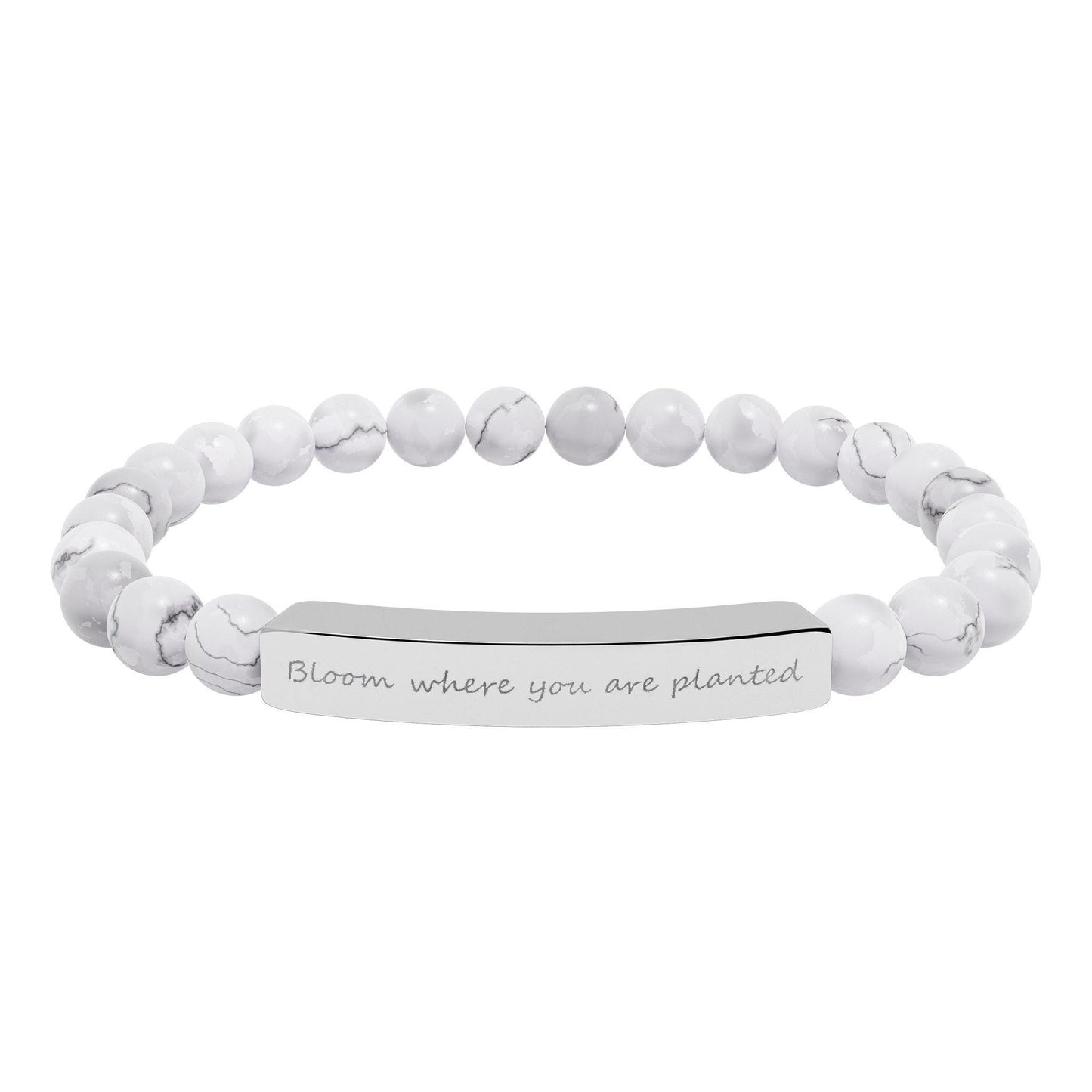 Engraved Bar Natural Stone Beaded Bracelet – Inspirational Message, Stretch Design