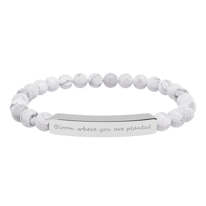 Engraved Bar Natural Stone Beaded Bracelet – Inspirational Message, Stretch Design