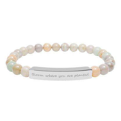 Engraved Bar Natural Stone Beaded Bracelet – Inspirational Message, Stretch Design