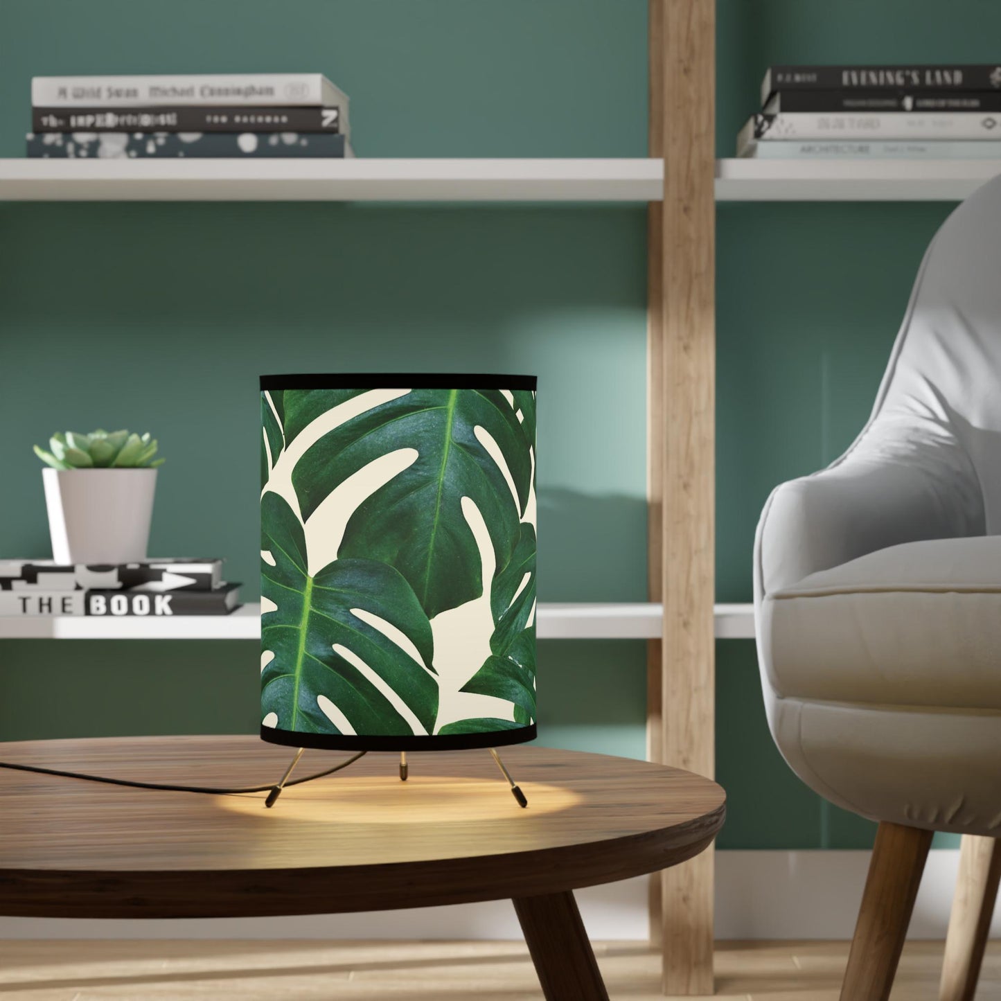 Tripod Lamp with Tropical Monstera Shade