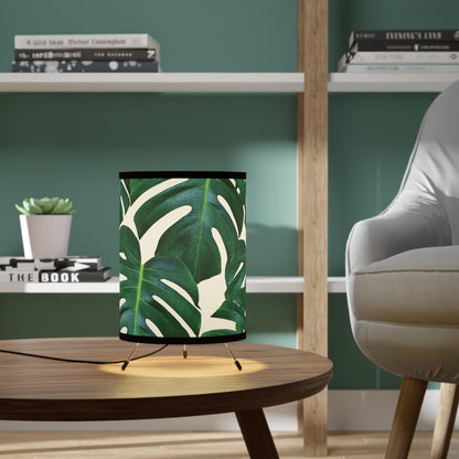Tripod Lamp with Tropical Monstera Shade
