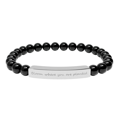 Engraved Bar Natural Stone Beaded Bracelet – Inspirational Message, Stretch Design