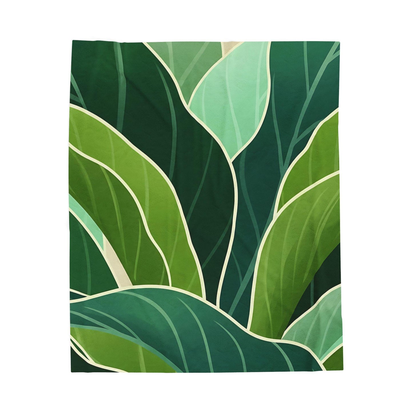 Tropical Green Leaves Velveteen Plush Blanket | Botanical Foliage Throw